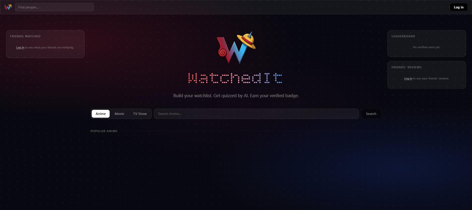 WatchedIt homepage screenshot